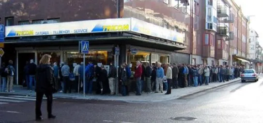 Tricom har invigning av ny butik i Gävle med kö som går runt halva byggnaden