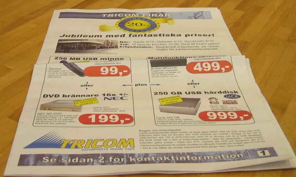 Tricoms släpper egen reklamtidning inför 20 års jubileum år 2005